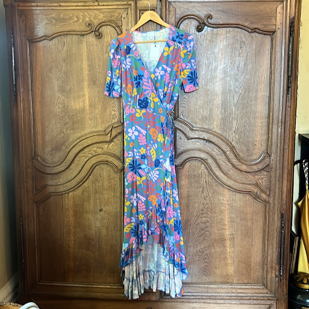 Sugarlips Floral Short Sleeve Wrap Maxi Dress - Blue Multicolor Size Small NWT - Picture 4 of 15